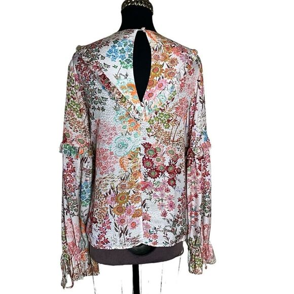 Ted Baker London Marrlaa Ruffle Blouse Size 1X Lace-up Front Floral Bell Sleeves - Picture 8 of 12